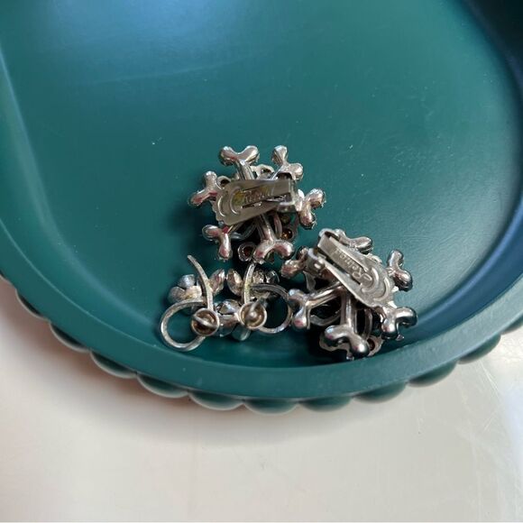 2 Pairs MCM 1950s / 1960s Crystal Rhinestone Silver Black Earrings Lot - Picture 6 of 6